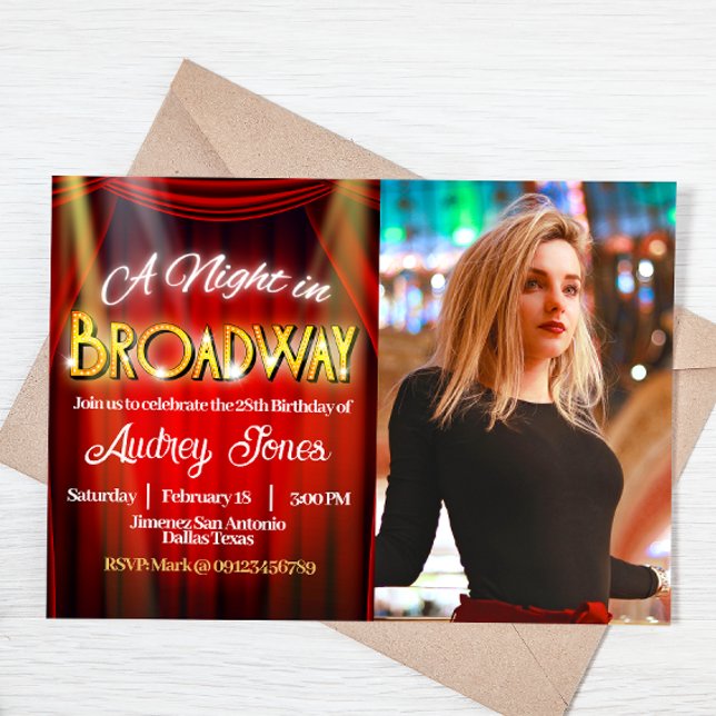 Broadway Birthday with Photo Invitation (Broadway Landscape Invitation with Photo)