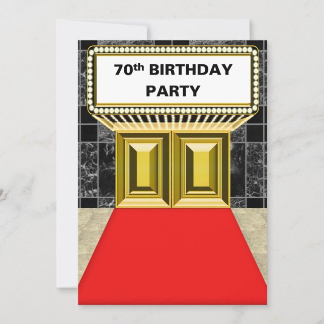 Broadway Marquee Red Carpet 70 th Birthday Party Invitation (Front)