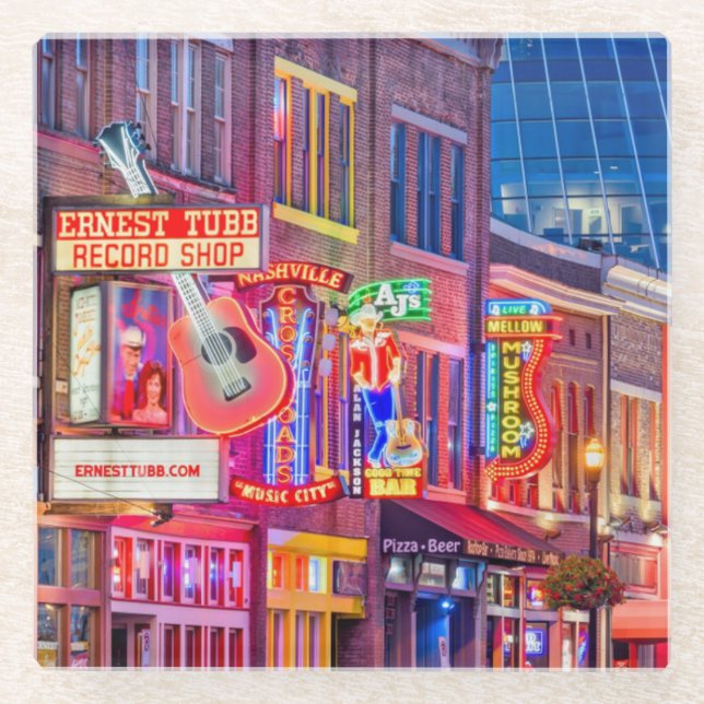 Broadway Street Downtown Nashville Tennessee Glass Coaster (Front)