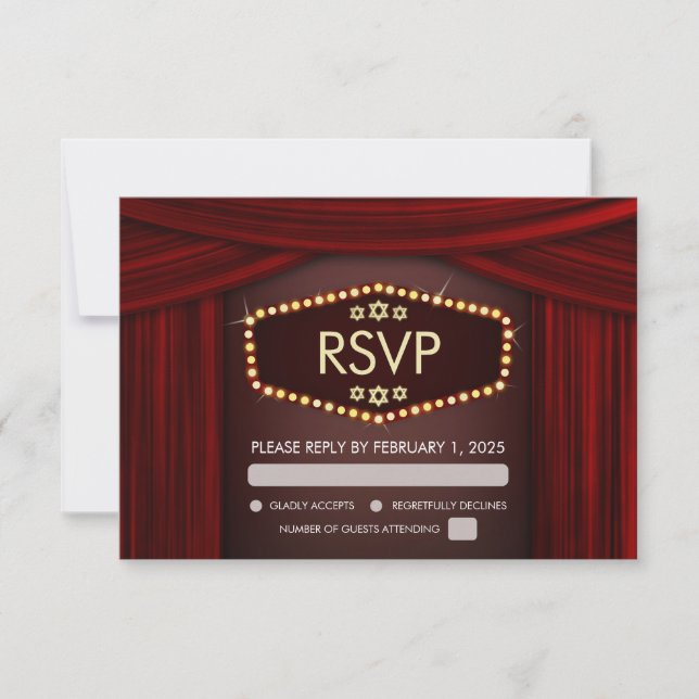 Broadway Themed Bat Mitzvah RSVP Card (Front)