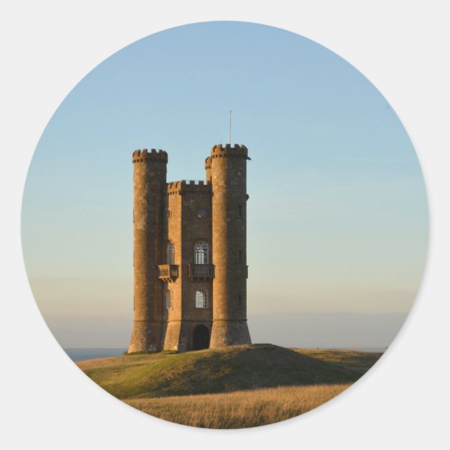 Broadway tower in the Cotswolds round sticker (Front)