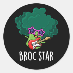 Broc Star Funny Brocolli Rock Star Pun Dark BG Classic Round Sticker
