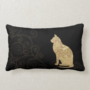 Brocade Cat with Stitches Lumbar Pillow