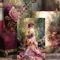 Brocade Garden Magenta Rose Damask Ballgown Set