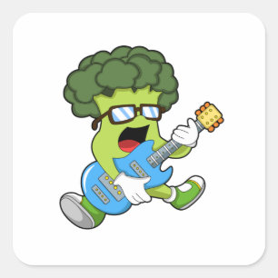 Broccoli as Musician with Guitar Square Sticker