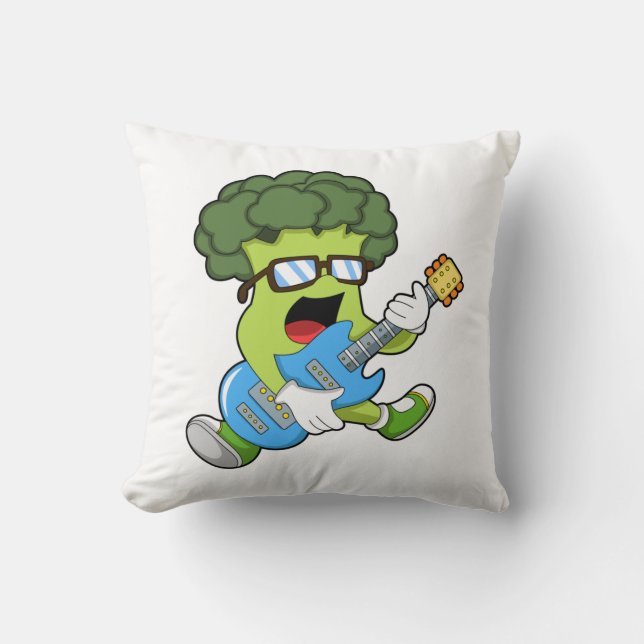 Broccoli as Musician with Guitar Throw Pillow (Front)