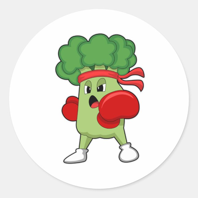 Broccoli at Boxing with Boxing gloves Classic Round Sticker (Front)