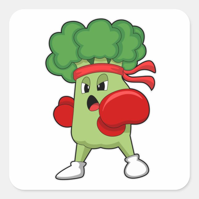 Broccoli at Boxing with Boxing gloves Square Sticker (Front)