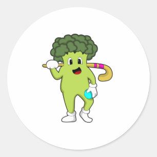 Broccoli at Hockey with Hockey bat Classic Round Sticker