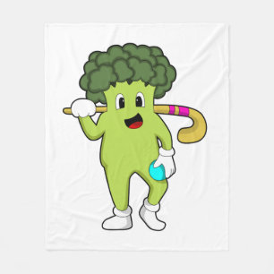 Broccoli at Hockey with Hockey bat Fleece Blanket