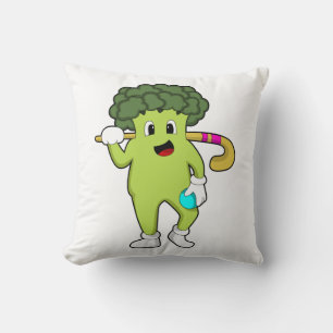 Broccoli at Hockey with Hockey bat Throw Pillow