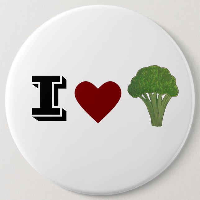 Broccoli badge, brooch 6 inch round button (Front)