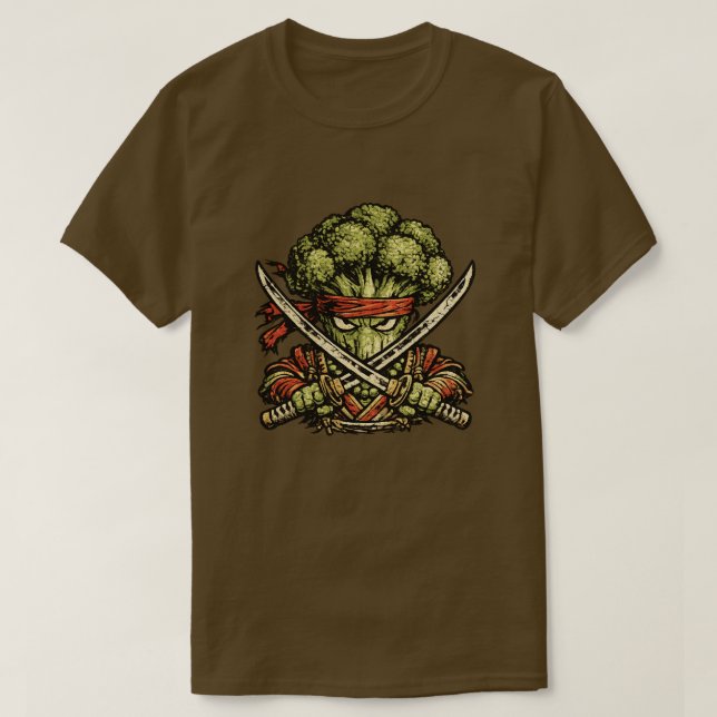 Broccoli Bushido — Funny Vegetable Samurai Warrior T-Shirt (Design Front)