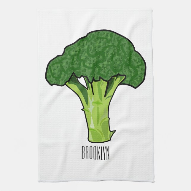 Broccoli cartoon illustration kitchen towel (Vertical)