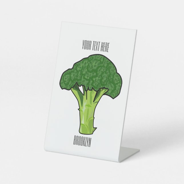 Broccoli cartoon illustration pedestal sign (Front)