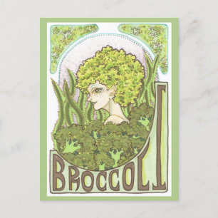 Broccoli Fantasy Art Nouveau Portrait Print Postcard