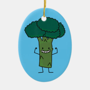 Broccoli Flexing happy tree head green vegetable Ceramic Ornament