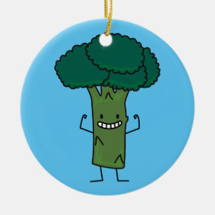Broccoli Flexing happy tree head green vegetable Ceramic Ornament