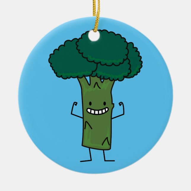 Broccoli Flexing happy tree head green vegetable Ceramic Ornament (Front)