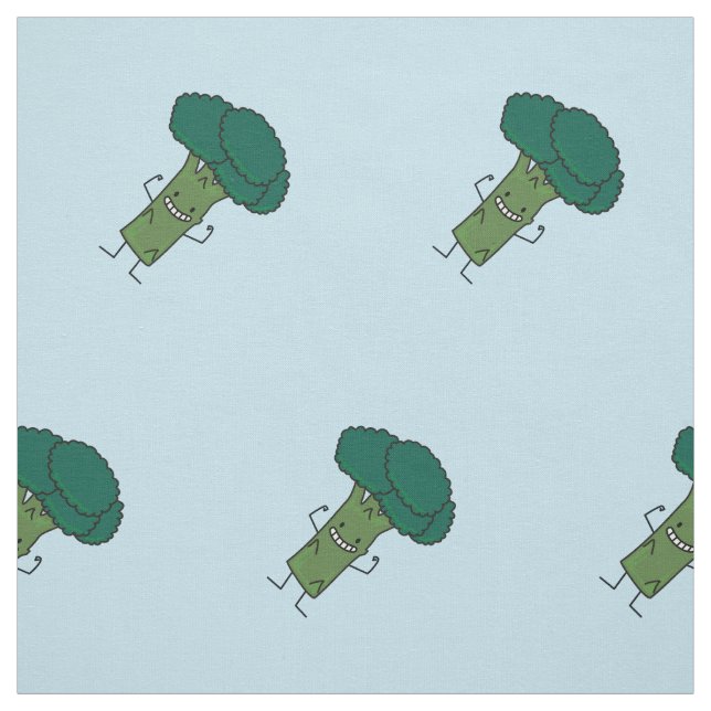 Broccoli Flexing happy tree head green vegetable Fabric (Swatch)