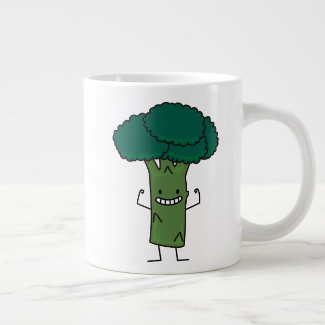 Broccoli Flexing happy tree head green vegetable Large Coffee Mug (Right)