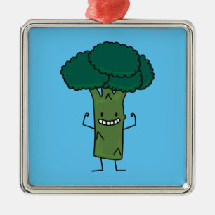 Broccoli Flexing happy tree head green vegetable Metal Ornament