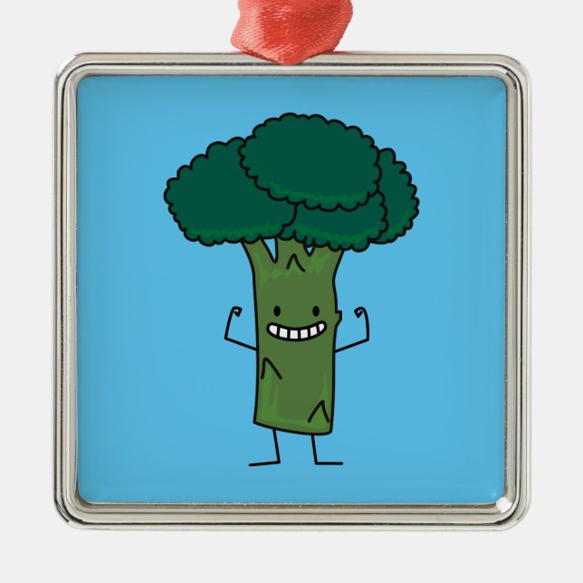 Broccoli Flexing happy tree head green vegetable Metal Ornament (Front)