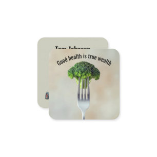 Broccoli Floret On a Fork With Quote Square Business Card