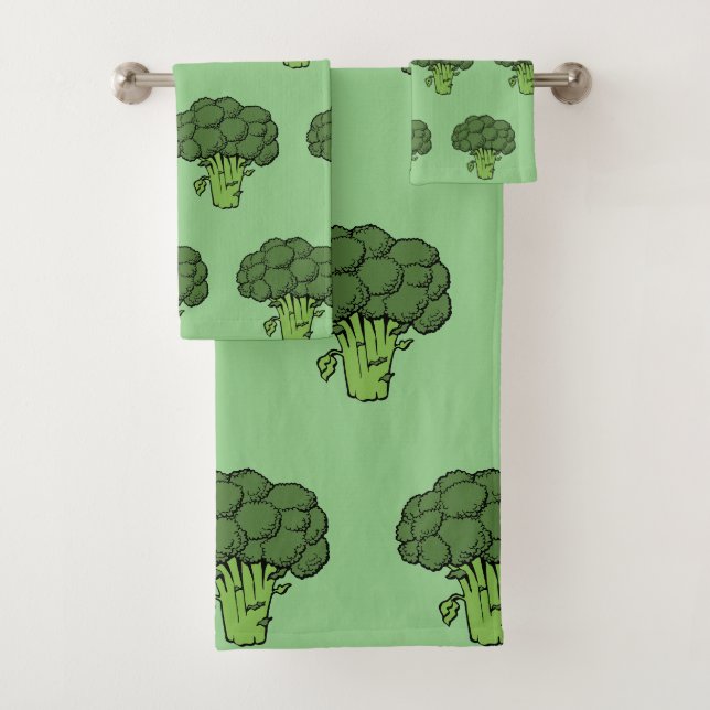 Broccoli Green Vegetables Gag Gift Bath Towel Set (Insitu)