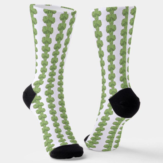Broccoli Green Veggies Pattern Socks (Angled)