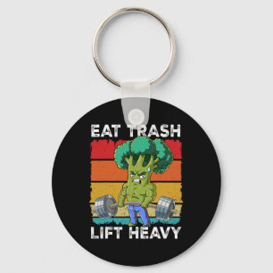 Broccoli Gym Weight Training Eat Trash Lift Heavy Keychain