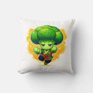 Broccoli Karate Kid — Cute Veggie Warrior Throw Pillow