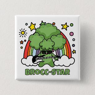 Broccoli Playing Guitar, Brocc Star and Rainbows 2 Inch Square Button