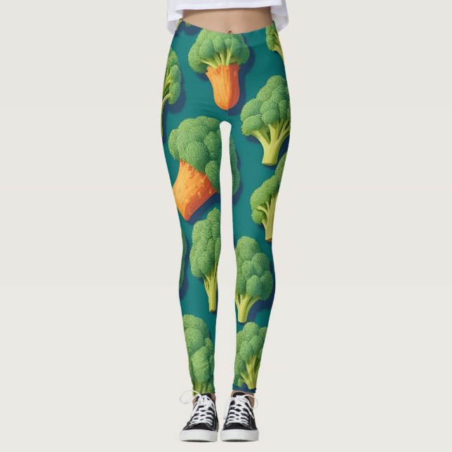 Broccoli Retro Colourful Personalized Pattern Leggings (Front)