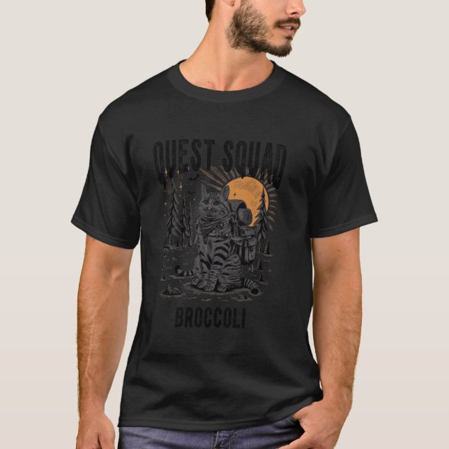 Broccoli Squad Quest cat T-Shirt (Front)