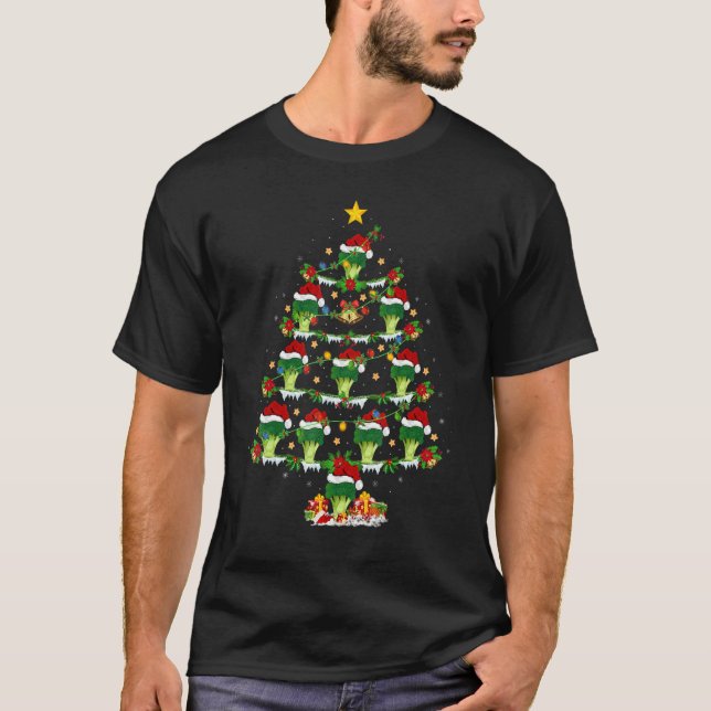 Broccoli Vegetable  Xmas Lights Broccoli Christmas T-Shirt (Front)