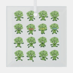 broccoli with different emotions glass ornament