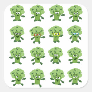 broccoli with different emotions  square sticker