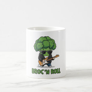 Broccoli's Playful Guitar Performance Coffee Mug