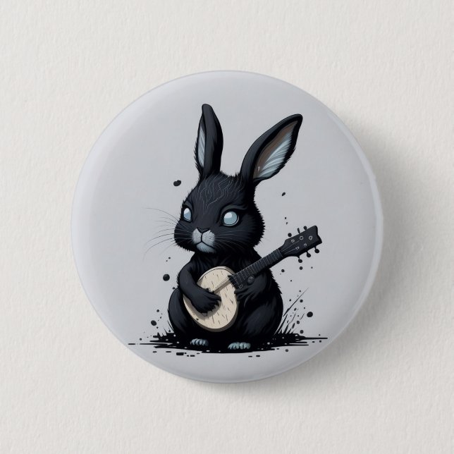 broche rabbi bunny guitar hobby funny 2 inch round button (Front)