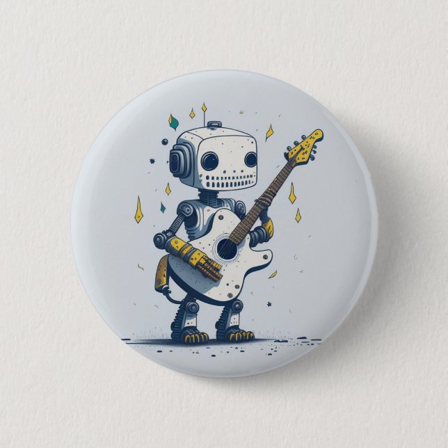 broche robot AI guitar hobby funny 2 Inch Round Button (Front)