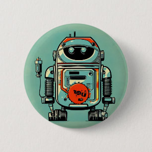 broche vintage robot old dirty rustic 2 inch round button
