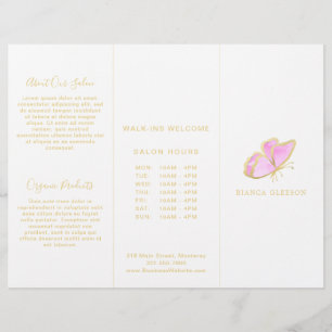 Brochure à triple papillon rose et or