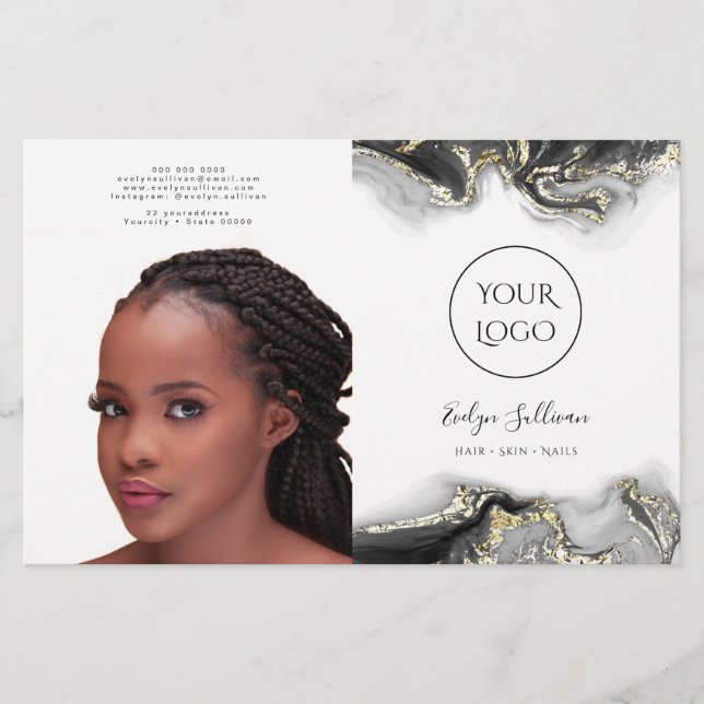 Brochure bidirectionnelle design marbré noir (Devant)