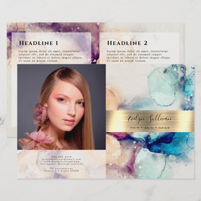 Brochure biseautée couleur or bleu pourpre (Devant / Derrière)