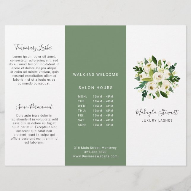 Brochure Blancs Floral Élégante Business Trifold (Devant)