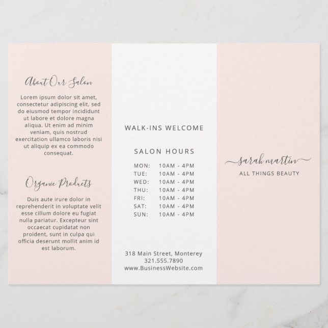 Brochure Bleu Rose Élégante Business Trifold (Devant)