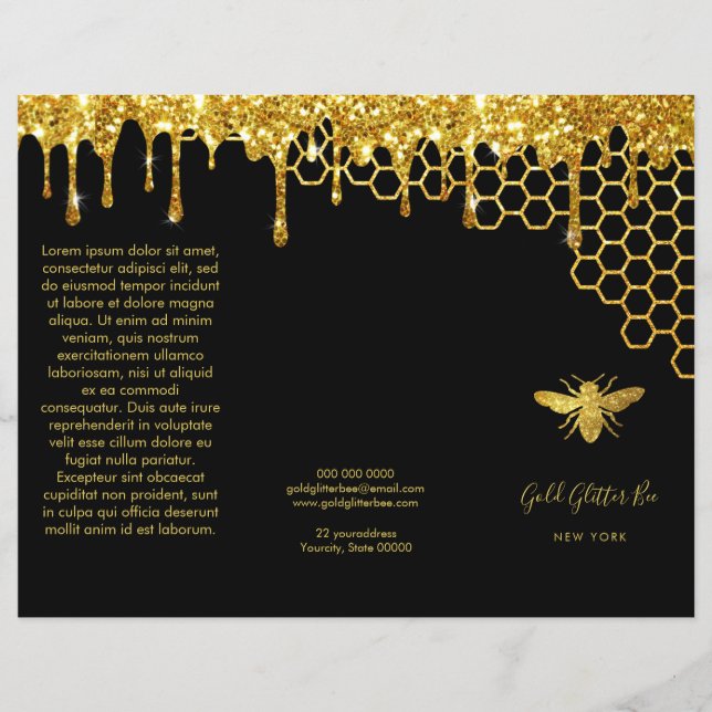 brochure d'abeille parties scintillant en faux or (Devant)