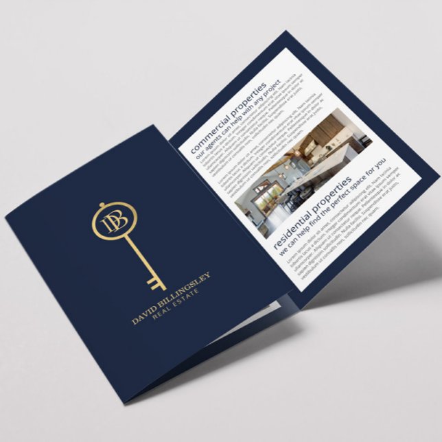 Brochure de luxe Gold/Navy Skeleton Key Real Estat (Créateur téléchargé)