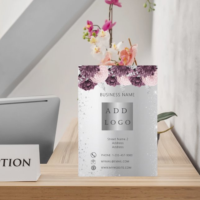 Brochure d'entreprise florale bordeaux argent (Créateur téléchargé)